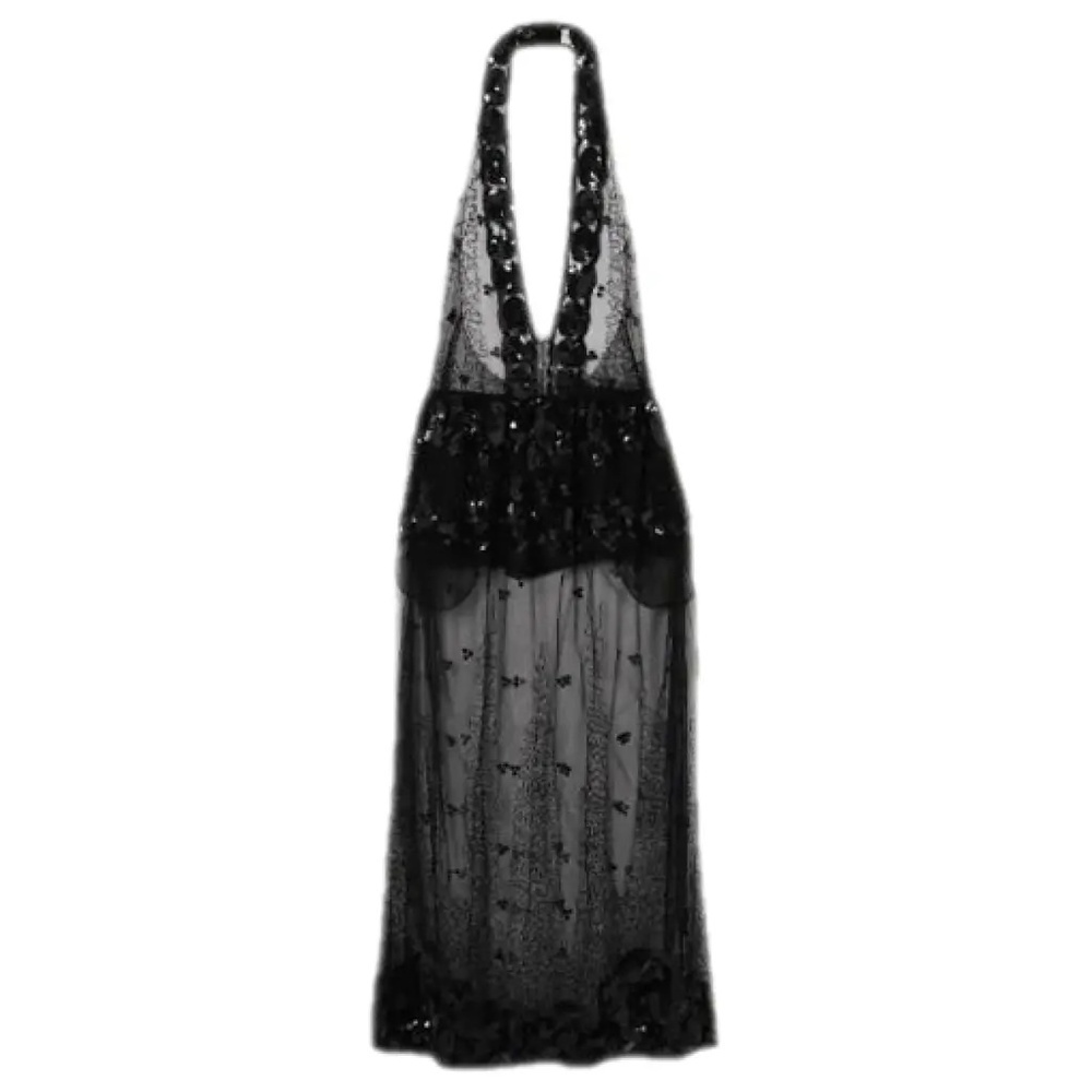 16ARLINGTON black, sheer, floor-length dress